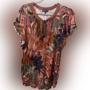 Democracy Orange, Pink and Purple Floral Blouse, 2X
